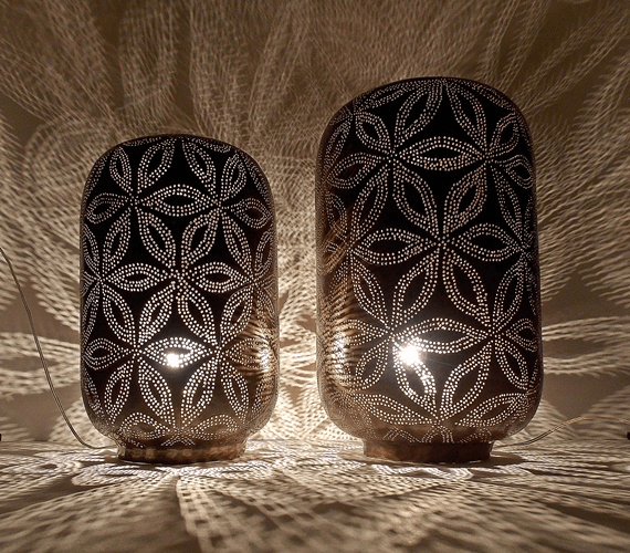 Two Oxide Brass Moroccan Table Lamp Shades